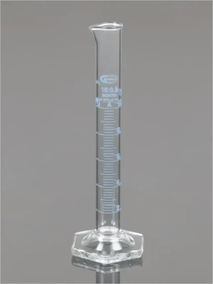MEASURING CYLINDER, HEX BASE, WITH SPOUT, AS PER DIN EN ISO STANDARD, CLASS A, WITH BATCH CERTIFICATE, CAPACITY 50ML