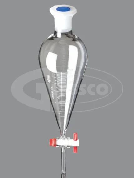 SEPARATING FUNNEL, SQUIBB SHAPE, WITH PTFE KEY STOPCOCK & PE STOPPER, WITH GRADUATION, COMPLIES WITH ISO STANDARD, CAPACITY 50ML, 19/26